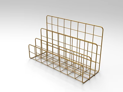 Stylish Gold Metal Grid Storage Rack For Home Office Or Kitchen Use 3d model