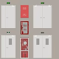 Essential Fire Equipment Featuring White Fire Doors Red Cabinets And Exit Signs