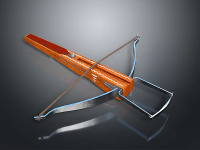 Orange Wooden Metal Crossbow Featuring Wooden Parts and Metal Components on Dark Background with Reflection 3d model