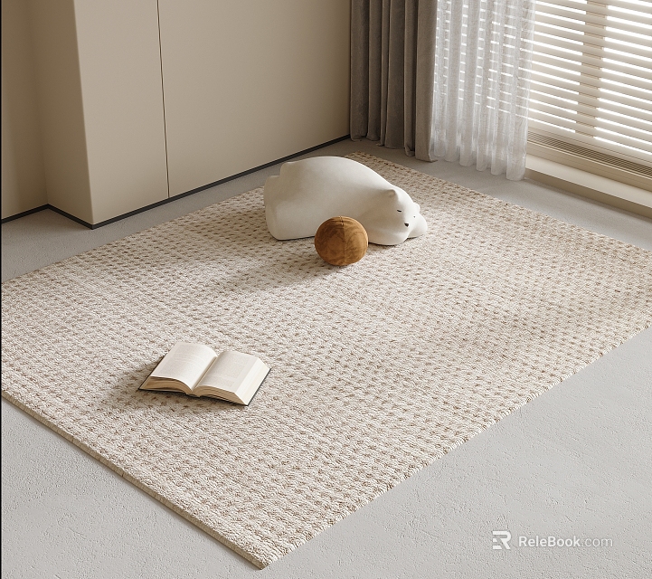 Square Neutral Textured Rug In Cozy Living Space With Decor 3d model 