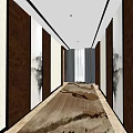 Modern Elevator Hallway Interior With Wooden Panels White Walls And Patterned Carpet 3d model