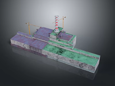Detailed 3D Model Of Modern Water Transport Floating Platform With Lighthouse And Cranes 3d model
