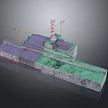 Detailed 3D Model Of Modern Water Transport Floating Platform With Lighthouse And Cranes