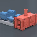 Industrial Equipment Setup With Blue Motors And Red Machinery On Concrete Base