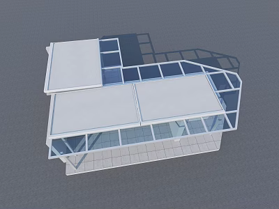 Flat Roof Awning Structure With Glass Panels And Metal Support Frame 3d model