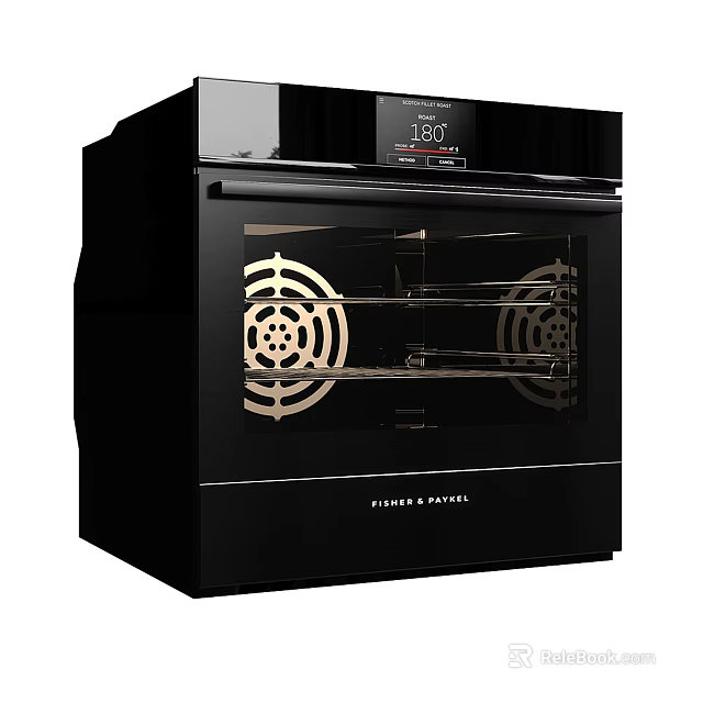 Fisher Paykel Black Kitchen Oven With Digital Display And Gold Heating Elements 3d model 