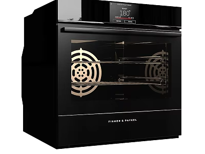 Fisher Paykel Black Kitchen Oven With Digital Display And Gold Heating Elements 3d model