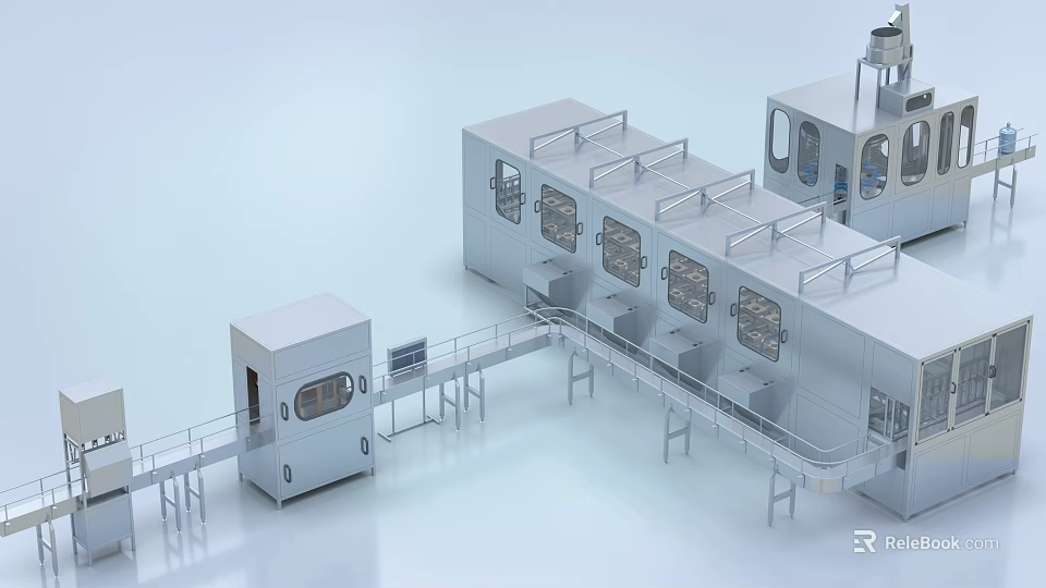 Automated Industrial Equipment Production Line Featuring Conveyor Belt And Observation Windows 3d model 