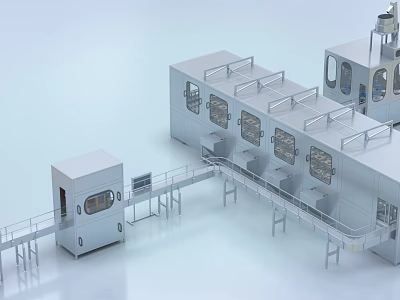 Automated Industrial Equipment Production Line Featuring Conveyor Belt And Observation Windows 3d model