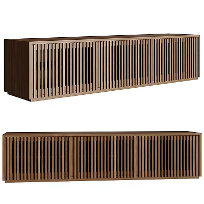 Modern Wooden TV Stand with Vertical Slats Design for Contemporary Living Room 3d model