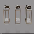 Swing Door Display Stands With Silver Frames And Marble Tops Holding Handbags 3d model