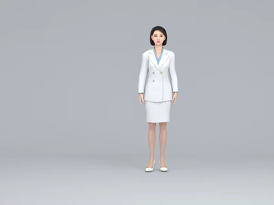 Woman in White Suit Skirt with Blue Shirt and White Shoes on Gray Background 3d model
