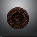 Round Bronze Shield With Lion Head Carving And Ornate Studded Edge Design