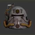 Retro Military Weapon Helmet Featuring Metallic Finish Round Viewport Tubing And Beaded Accents