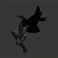 Man In Batman Costume With Flowing Cape Leaping In Dynamic Action Pose
