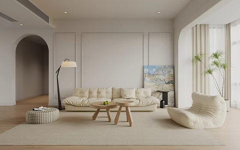 modern living room cream living room 3d model