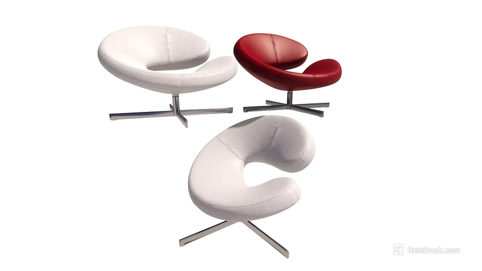 Modern Office Chair In White Red Colors With Curved Design And Metal Base 3d model 