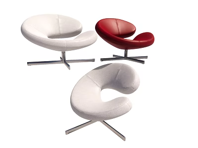 Modern Office Chair In White Red Colors With Curved Design And Metal Base 3d model