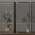 Modern Room Dividers Featuring Grid And Geometric Patterns With Marble Frames And Indoor Plants 3d model