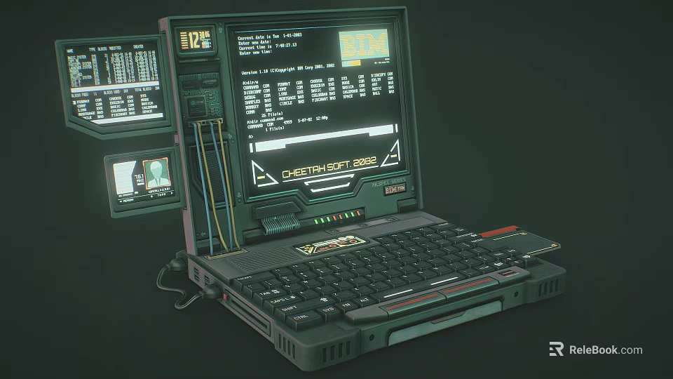 Vintage Laptop With Retro Tech Interface And Data Charts On Screen 3d model 