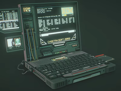 Vintage Laptop With Retro Tech Interface And Data Charts On Screen 3d model