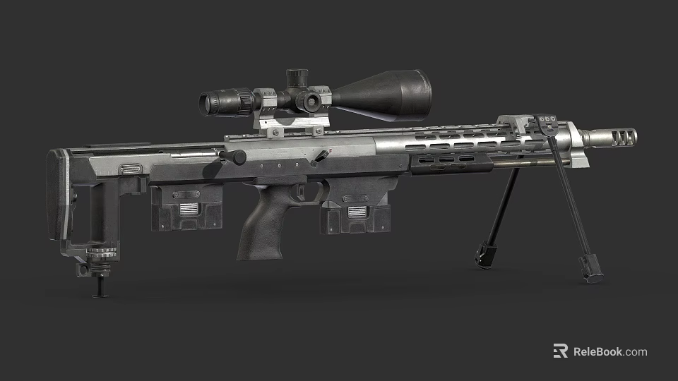 Tactical Sniper Rifle with High Power Scope Folding Bipod and Detachable Magazines 3d model 