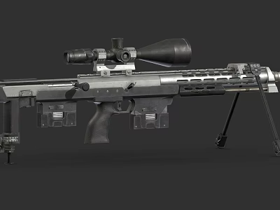 Tactical Sniper Rifle with High Power Scope Folding Bipod and Detachable Magazines 3d model