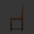 Wooden Ladder Back Leisure Chair With Purple Padded Seat And Carved Legs