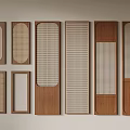 Various Wooden Grilles With Different Patterns Arranged On Light Background Wall 3d model