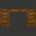 Vintage Wooden Office Desk With Multiple Drawers Metal Handles Carved Legs And Black Desktop Pad