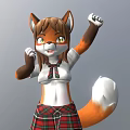 3D Anime Fox Girl Character In School Uniform With Plaid Skirt And Tail
