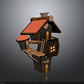 Unique Architectural Model With Red Roof Wooden Structure Staircase Balcony And Chimney