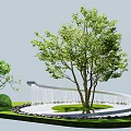 Scenic Garden Landscape with Curved Water Feature Multiple Trees Green Lawn and Stone Border