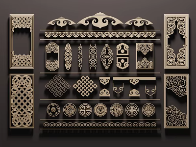 Exquisite Traditional Chinese Decorative Carvings Featuring Intricate Geometric Patterns And Classic Motifs 3d model