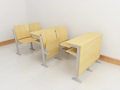 Wooden Desk And Chair Set With Metal Frame For Classroom Office Simple Design 3d model