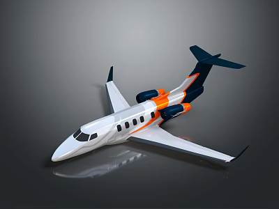 3D Rendered Private Jet With White Body Orange Blue Accents And Visible Wings Tail 3d model