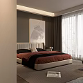 Modern Double Bed Bedroom Interior With Artwork Nightstands Armchair Rug And Wooden Flooring