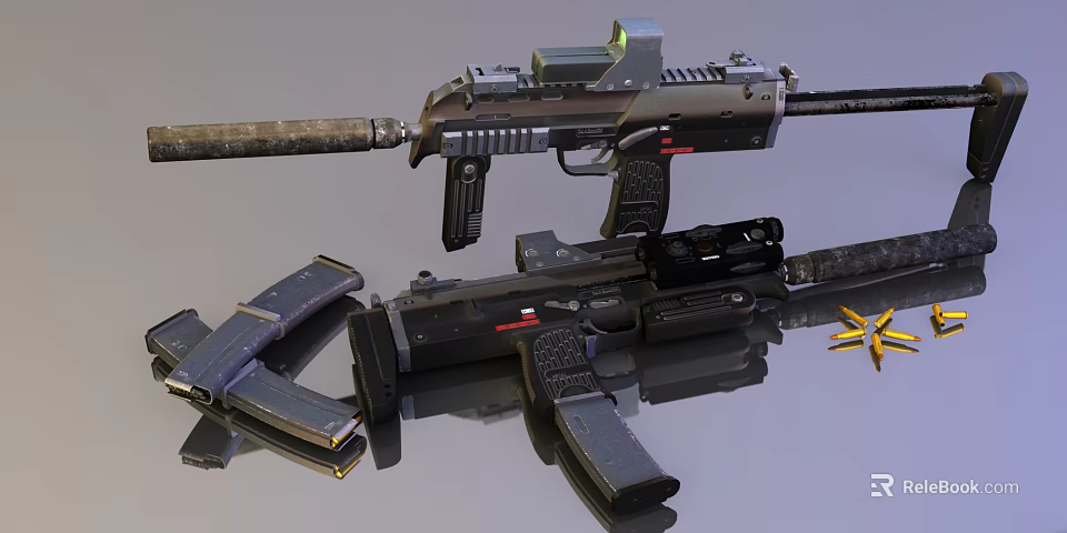 Modern Tactical Weapon With Scope Magazines And Yellow Star Emblem 3d model 