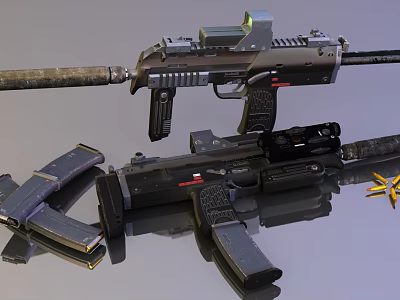 Modern Tactical Weapon With Scope Magazines And Yellow Star Emblem 3d model