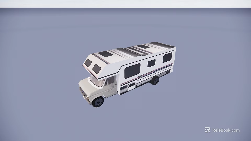 White Classic RV Motorhome With Roof Racks And Side Windows For Travel 3d model 