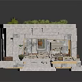 Stone Structure Open Space Design With Green Roof Seating Area And Decorative Items