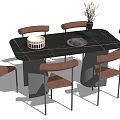 Black Dining Table Set with Gold Accent Lines and Brown Upholstered Chairs 3d model