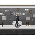 CERSNO Hotel Window Display With Man In Suit White Sofa Golden Letters And Cloud Decor