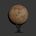 Orange Globe With Detailed World Map On Black Metal Stand Square Base