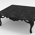 Square Coffee Table With Black Marble Tabletop And Carved Black Legs