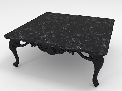 Square Coffee Table With Black Marble Tabletop And Carved Black Legs 3d model