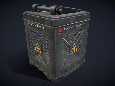 Cap Wire Drums Metal Container With Mesh Sides Top Handle And Warning Signs 3d model