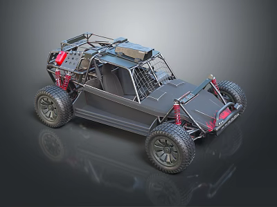 Black Off Road Dune Buggy With Roll Cage Large Tires And Red Accents 3d model