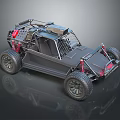 Black Off Road Dune Buggy With Roll Cage Large Tires And Red Accents