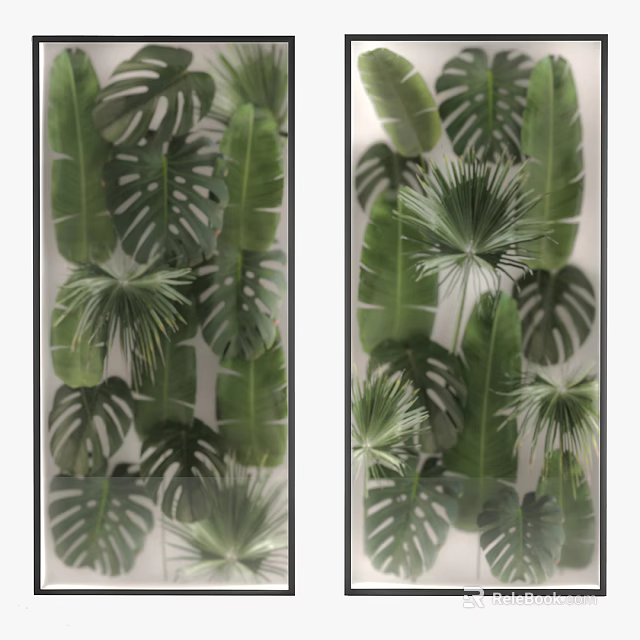 Botanical Plant Paintings Featuring Monstera Banana Leaves And Palm Fronds For Modern Wall Art 3d model 